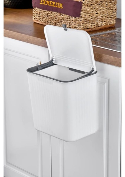 15 Litre Beyaz Mutfak Tezgahı ve Dolap Askılı Çöp Kovası modelleri