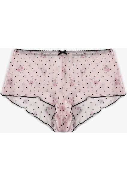Slim Fit Fiyonklu Puantiyeli Çiçekli Tül Pijama Altı