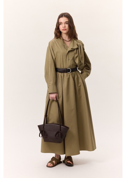 Bağlamalı Detaylı Tasarım Gömlek Haki