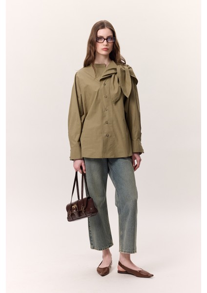 Bağlamalı Detaylı Tasarım Gömlek Haki fırsatları