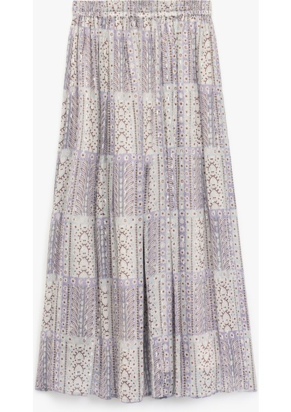 Astarlı Etnik Desenli Yüksek Beli Lastikli Bağlamalı Uzun Şifon Kloş Etek fırsatları