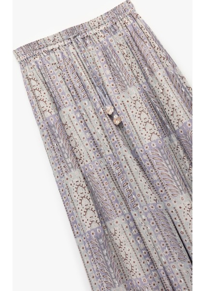 Astarlı Etnik Desenli Yüksek Beli Lastikli Bağlamalı Uzun Şifon Kloş Etek indirimleri