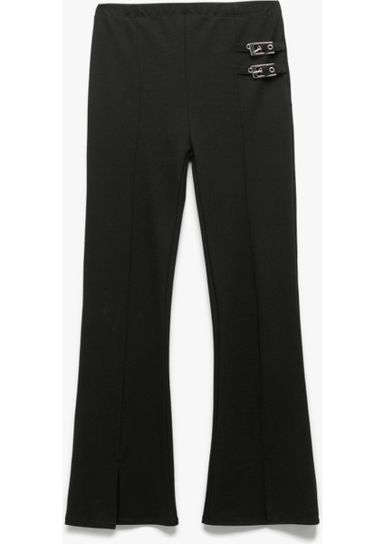 Viskon Karışımlı Toka Detaylı Ispanyol Paça Pantolon