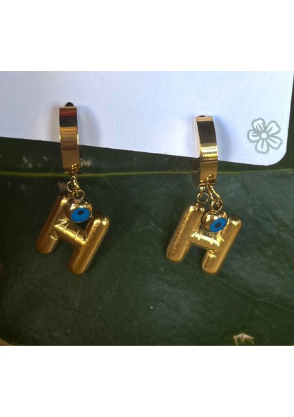 Gold Renk H Harfi Lüks Gösterişli Klips Küpe