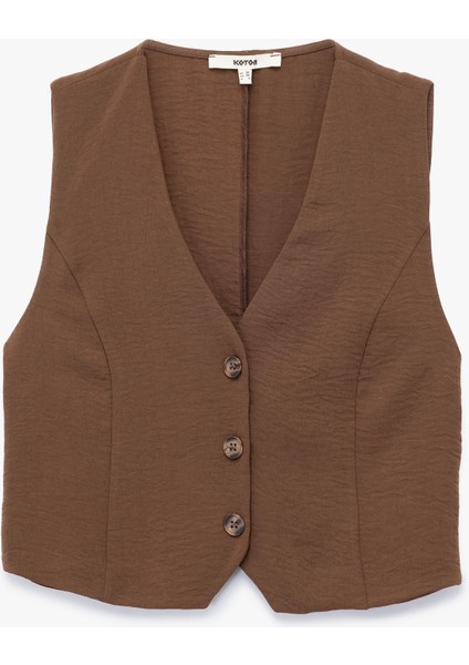 Aerobin Kumaş V Yaka Düğmeli Blazer Yelek