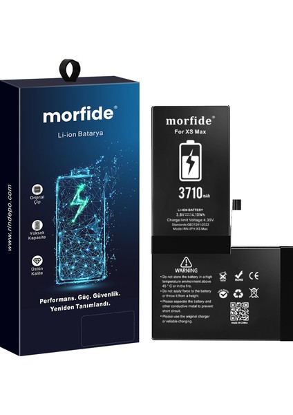 Apple iPhone Xs Max Uyumlu 3710MAH Yüksek Kapasiteli Batarya Morfide M-Max – A Sınıf Hücre, 15 Ay Garantili