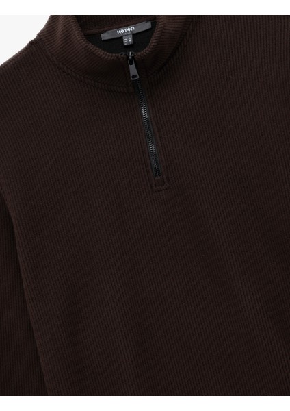 Uzun Kollu Ribanalı Yarım Fermuarlı Sweatshirt modelleri
