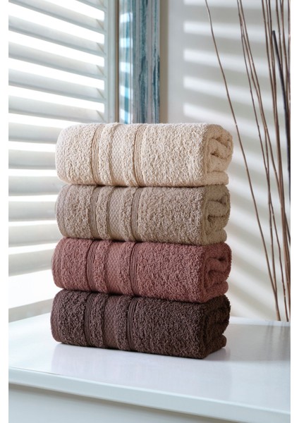 Kahverengi 4'lü 50X90 Pamuk Havlu Seti, El ve Yüz Için Şık ve Yumuşak