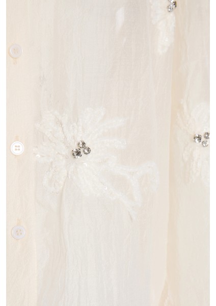 Nakışlı Taş Detaylı Regular Fit Klasik Yaka Gömlek Bayan Gömlek 053 fırsatları