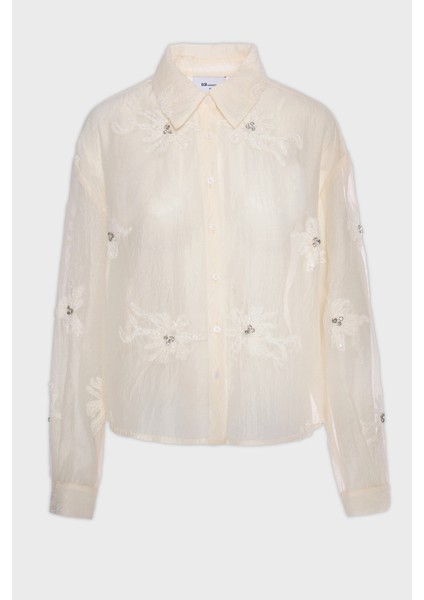 Nakışlı Taş Detaylı Regular Fit Klasik Yaka Gömlek Bayan Gömlek 053 indirimleri