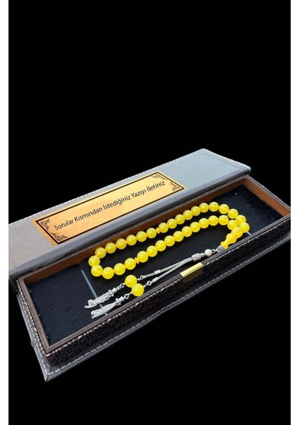Sertifikalı Premium Üst Kalite 925 Ayar Gümüş Püsküllü Sarı Sıkma Ateş Kehribar Tesbih