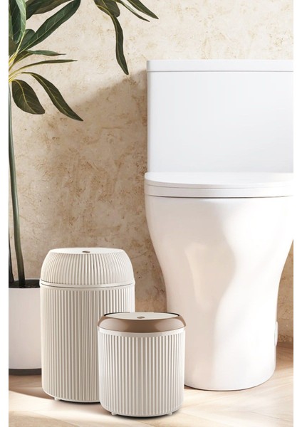 2'li Çizgili Yuvarlak Çöp Kovası 3.5l ve 10L, Banyo Mutfak Click Kapak fiyatları