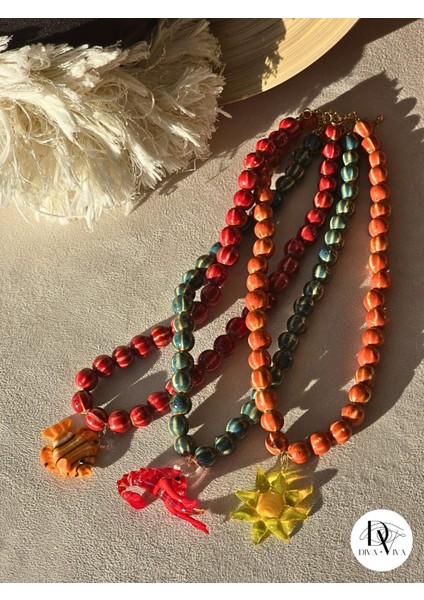 - Sole Di Fuoco Murano Cam Güneş Figür Kadın Kolye