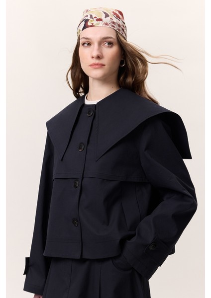 Geniş Yaka Gabardin Ceket Lacivert modelleri