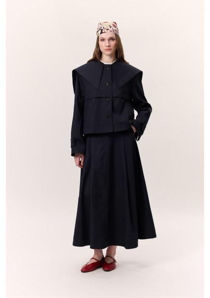 Geniş Yaka Gabardin Ceket Lacivert indirimleri