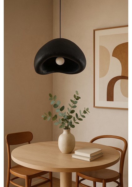 Organik Dokulu Sarkıt Avize - Siyah 40 cm | Modern Beton Tasarım