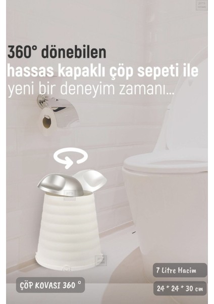 Beyaz 7l Bas-Çek Kapaklı Çöp Kovası, Banyo Için Kullanışlı ve Şık Tasarım