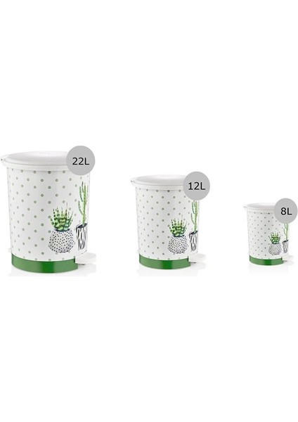 3'lü Kaktüs Desenli Pedallı Çöp Kovası, 8/12/22 Litre, Yeşil Renk fiyatları