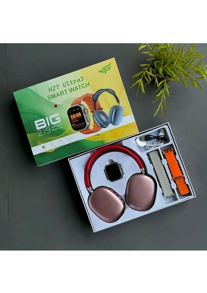 H27 Ultra 3 Akıllı Saat 2,19 Ekran Nfc Gps, Bluetooth Kulaklık ve 4 Kordon Hediyeli Kombinasyon Set modelleri