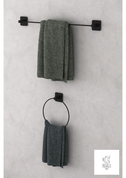 Siyah 4'lü Yapışkanlı Banyo Seti, Uzun ve Yuvarlak Havluluk, Kağıt Tutucu modelleri