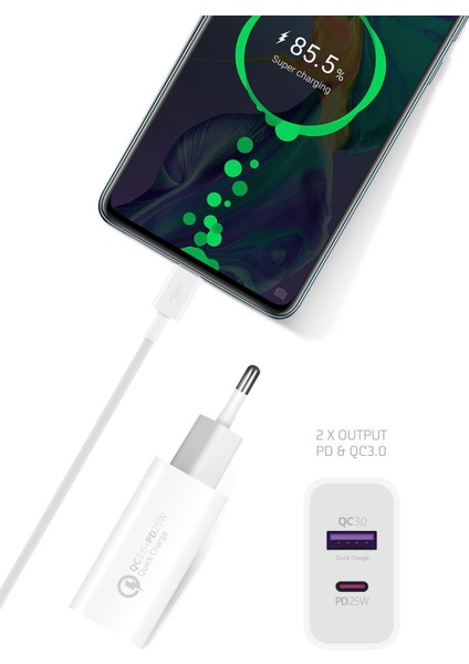 25W- USB ve Taype-C Çift Girişli Hızlı Şarj Adaptörü modelleri