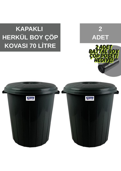 Koyu Antrasit Çok Renkli 70 Litre Harkül Çöp Kovası, 2'li Set