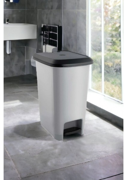 Şık 10 Litre Slim Pedallı Çöp Kovası, Gri, Metalik, Dayanıklı ve Pratik Kullanım
