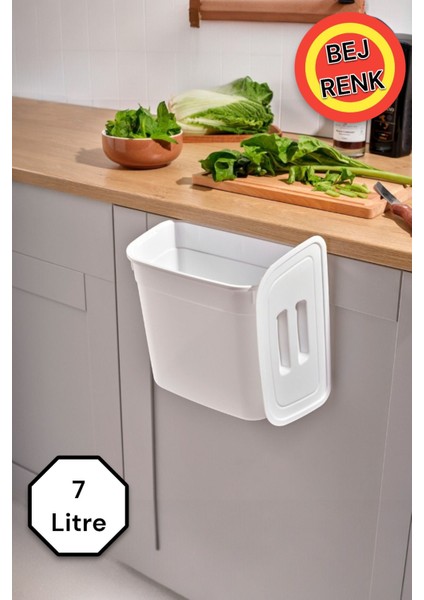 7l Kapaklı Mutfak Tezgahı ve Dolap Askılı Çöp Kovası