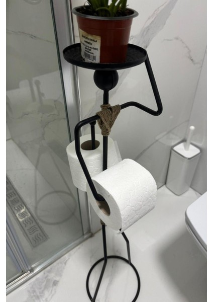 Insan Figürlü Siyah Dekoratif Tuvalet Kağıdı Askısı ve Raflı Banyo Düzeni fiyatları