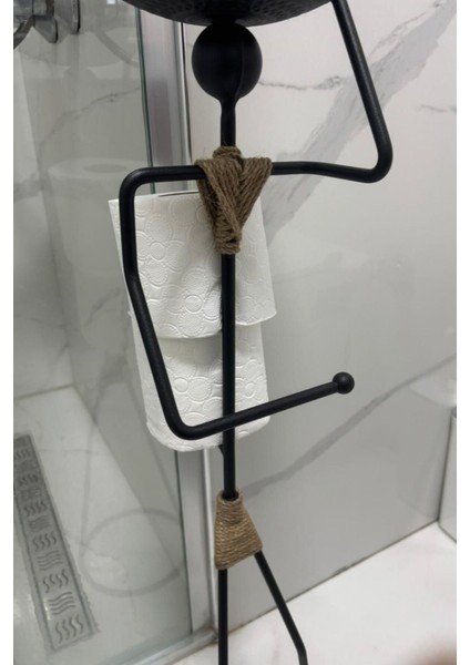 Insan Figürlü Siyah Dekoratif Tuvalet Kağıdı Askısı ve Raflı Banyo Düzeni indirimleri