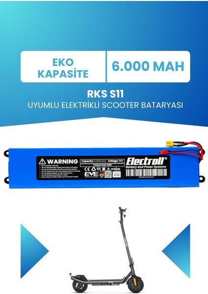 Rks S11 Uyumlu Batarya (Eko Kapasite) 36V 6.000MAH Elektrikli Scooter Bataryası