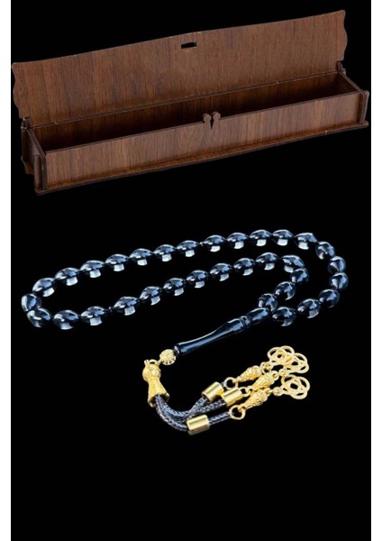 Siyah Sürmeli Toz Kehribar Tesbih, Kehribar Hediyelik Ahşap Kutulu Tespih fiyatları