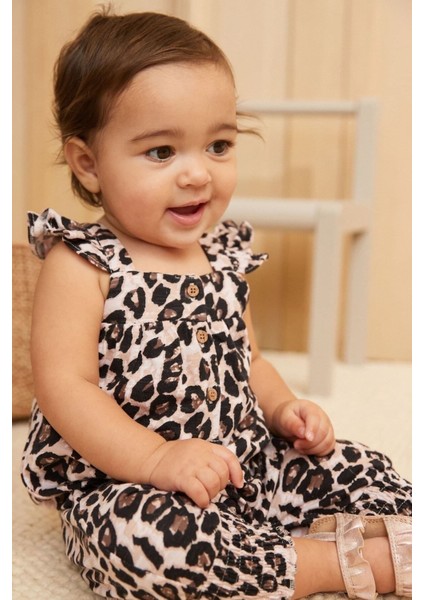 % 100 Pamuklu Leopar Romper