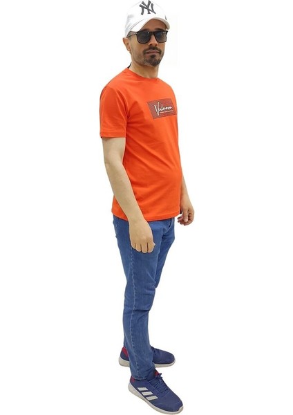 Erkek Bisiklet Yaka Silim Fit Yazı Kabartmalı %100 Pamuk T-Shirt