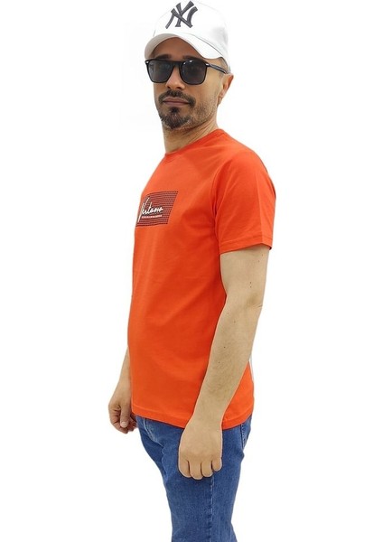 Erkek Bisiklet Yaka Silim Fit Yazı Kabartmalı %100 Pamuk T-Shirt fiyatları