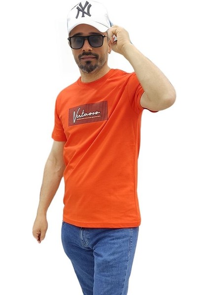 Erkek Bisiklet Yaka Silim Fit Yazı Kabartmalı %100 Pamuk T-Shirt modelleri