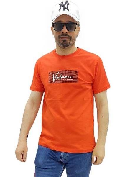 Erkek Bisiklet Yaka Silim Fit Yazı Kabartmalı %100 Pamuk T-Shirt fırsatları