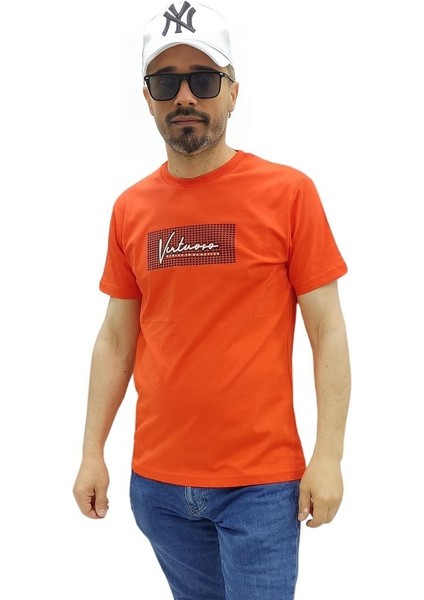 Erkek Bisiklet Yaka Silim Fit Yazı Kabartmalı %100 Pamuk T-Shirt indirimleri