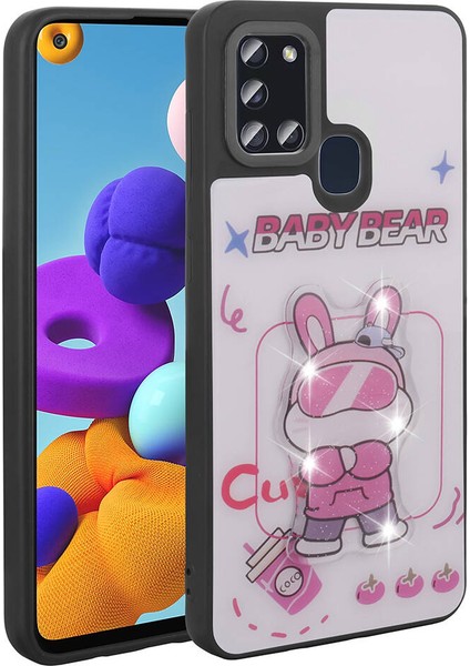 Galaxy A21S Kılıf Parlayan Kabartmalı Ikonik Figürlü Scks Amas Silikon Kapak-Beyaz