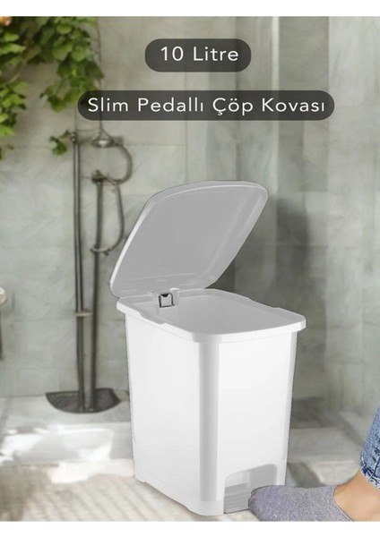 3'lü 25-15-10 Litre Slim Pedallı Banyo ve Mutfak Çöp Kovası Seti, Beyaz modelleri