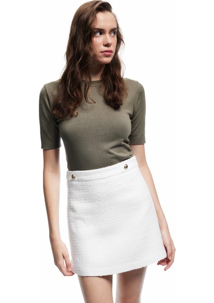 Metal Aksesuarlı A Kesim Yüksek Bel Tüvit Mini Etek fiyatları