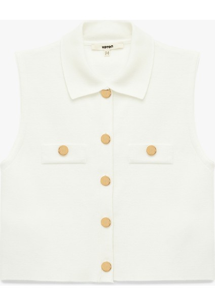 Kolsuz Aplike Detaylı Ceket Yaka Triko Yelek