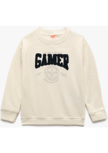 Nakışlı Uzun Kollu Bisiklet Yaka Pamuklu Sweatshirt