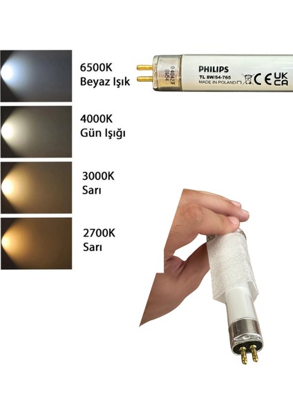 (2 Adet) Philips 8W 765 Beyaz Işık (6500K) G5 duylu T5 Floresan indirimleri