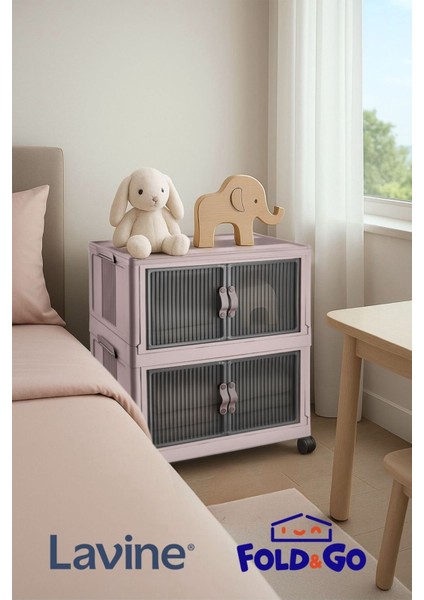 Fold&go 2'lü Portatif Organizer Tekerlekli Dolap ”pudra” Çok Amaçlı Mıknatıs Kapaklı Katlanır