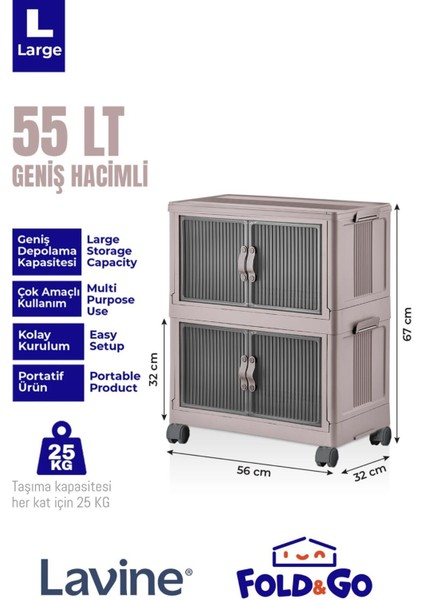 Fold&go 2'lü Portatif Organizer Tekerlekli Dolap ”pudra” Çok Amaçlı Mıknatıs Kapaklı Katlanır