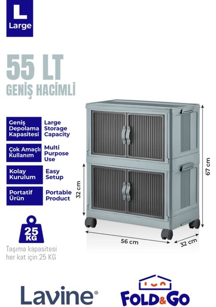 Fold&go 2'lü Portatif Organizer Tekerlekli Dolap ”mavi” Çok Amaçlı Mıknatıs Kapaklı Katlanır