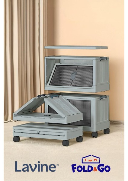 Fold&go 2'lü Portatif Organizer Tekerlekli Dolap ”mavi” Çok Amaçlı Mıknatıs Kapaklı Katlanır