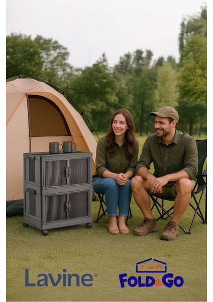 Fold&go 2'lü Portatif Organizer Tekerlekli Dolap ”mavi” Çok Amaçlı Mıknatıs Kapaklı Katlanır