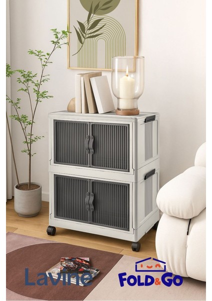 Fold&go 2'lü Portatif Organizer Tekerlekli Dolap ”beyaz” Çok Amaçlı Mıknatıs Kapaklı Katlanır